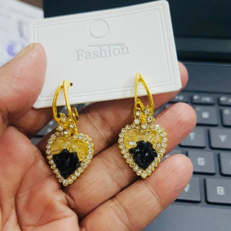 Golden Heart Crystal Drop Earrings - 154