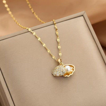 Pearl Shell Pendant 18k Gold Plated Necklace-412