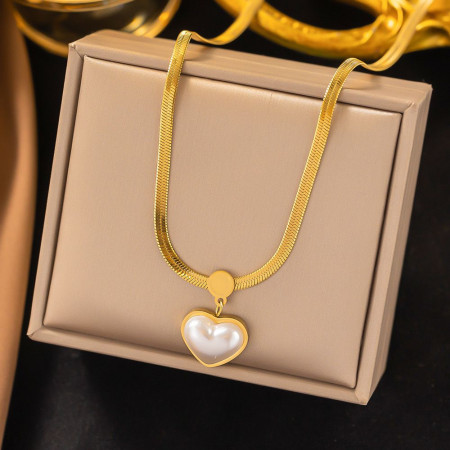 Pearl Heart Pendant 18k Gold Plated Necklace-414